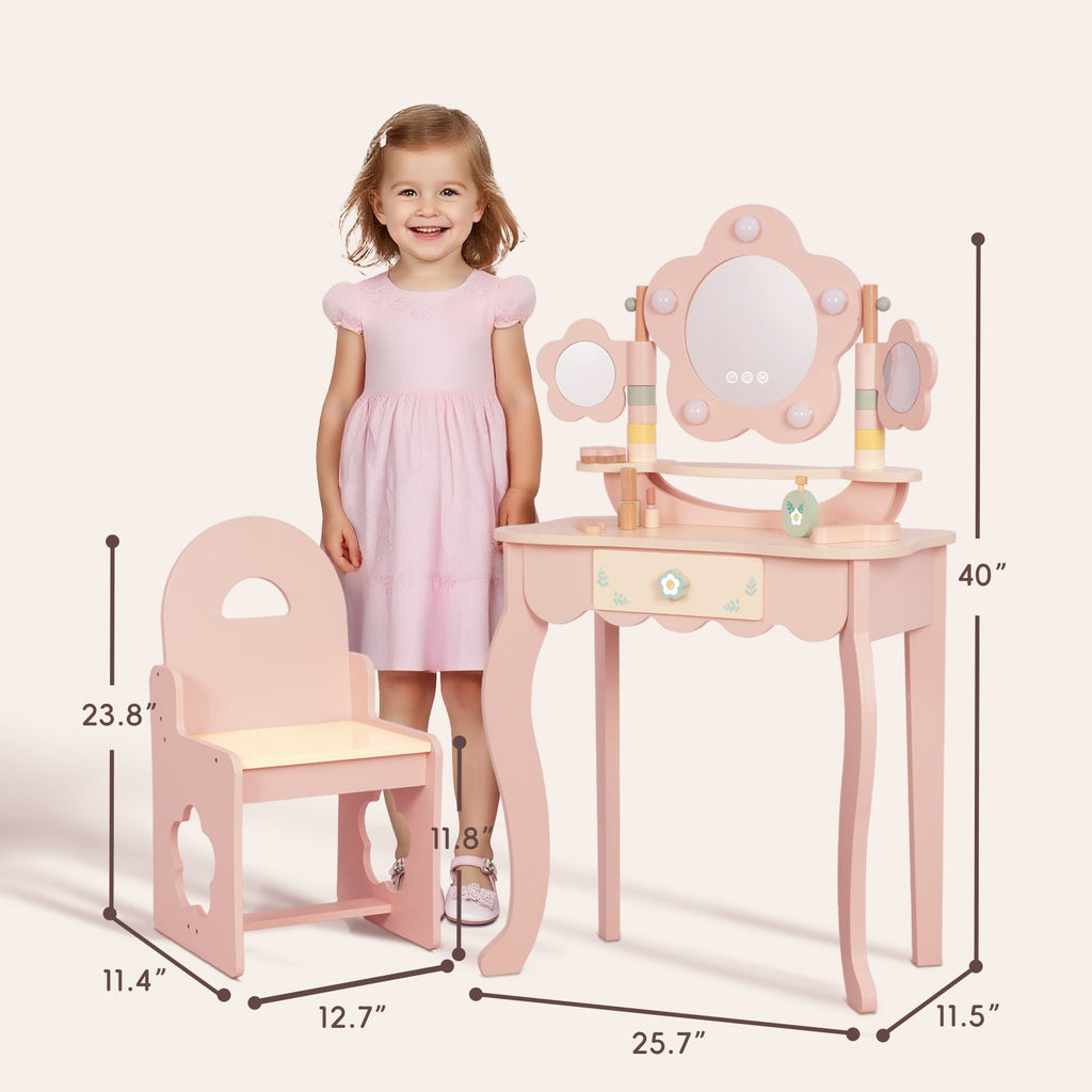MEEYOO Kids Vanity Table and Chair Set with Lights