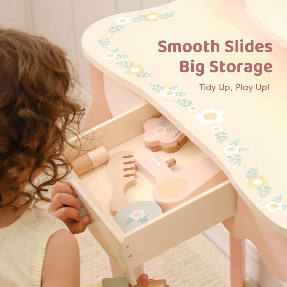 MEEYOO Kids Vanity Table and Chair Set with Lights