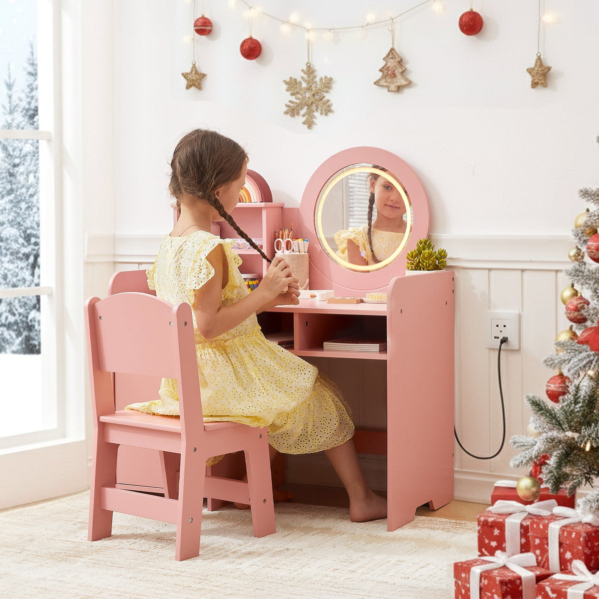 MEEYOO Kids Vanity with Lighted Mirror