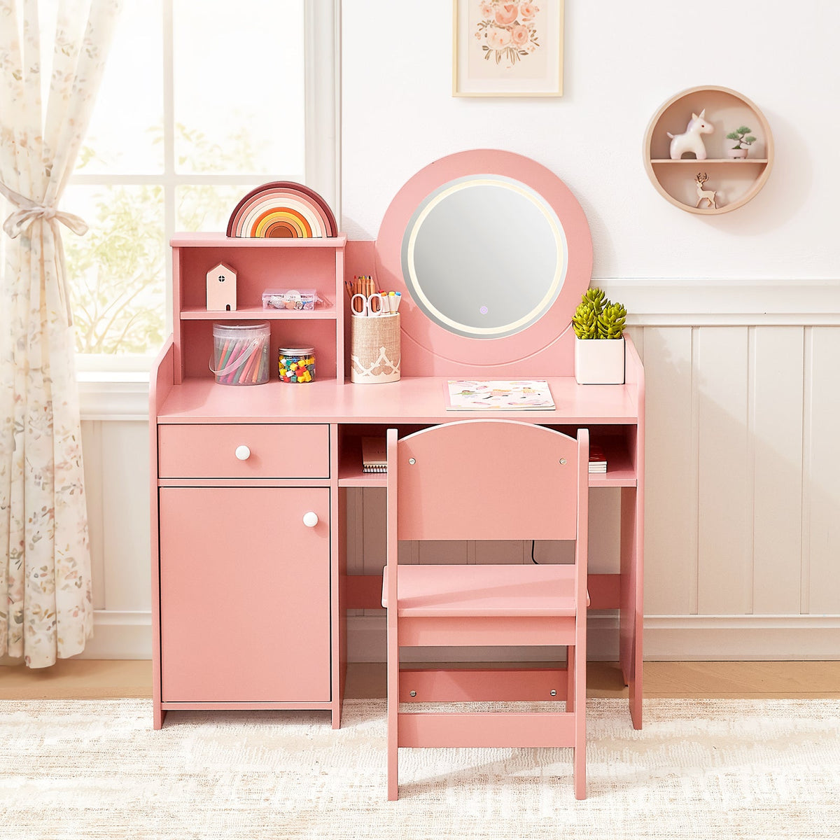 MEEYOO Kids Vanity with Lighted Mirror