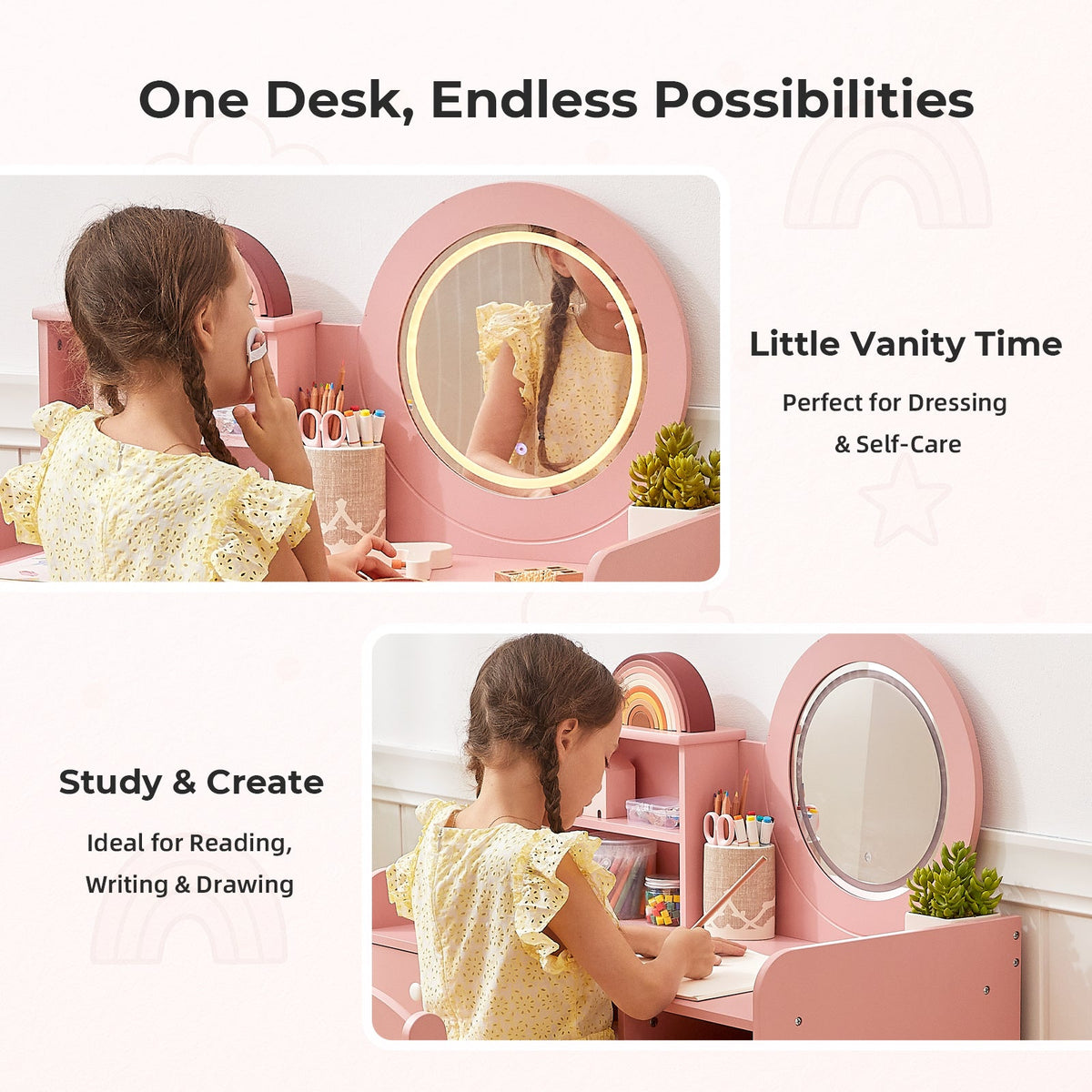 MEEYOO Kids Vanity with Lighted Mirror