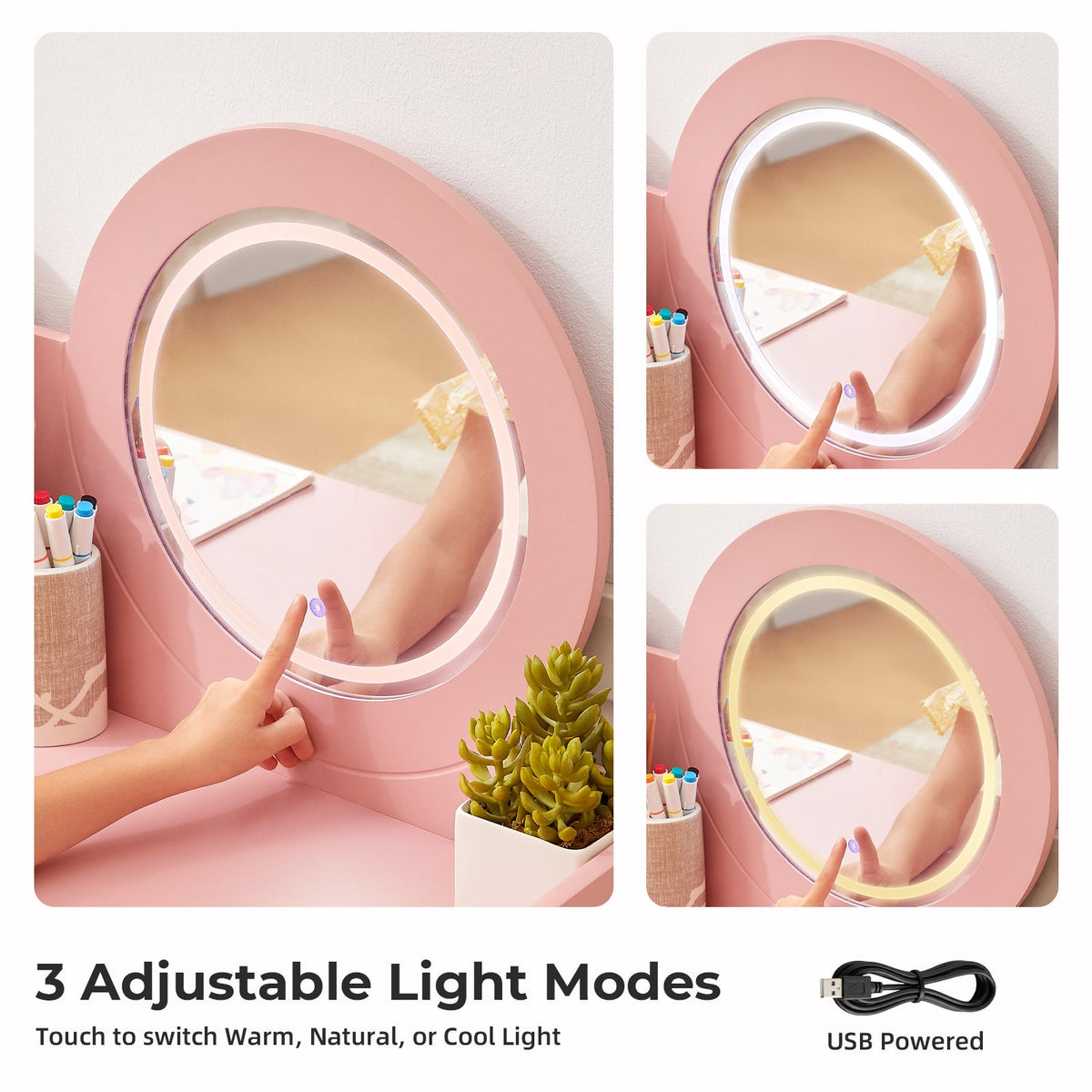MEEYOO Kids Vanity with Lighted Mirror