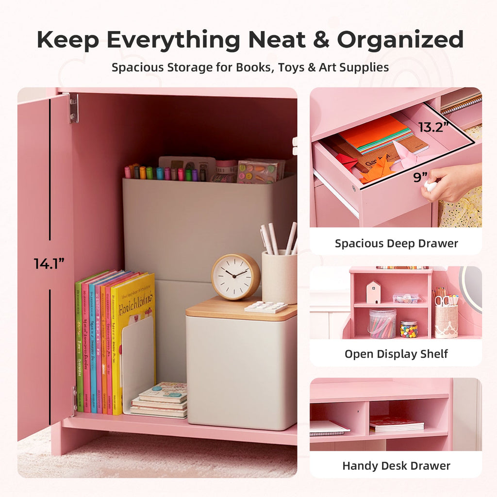 MEEYOO Kids Vanity with Lighted Mirror