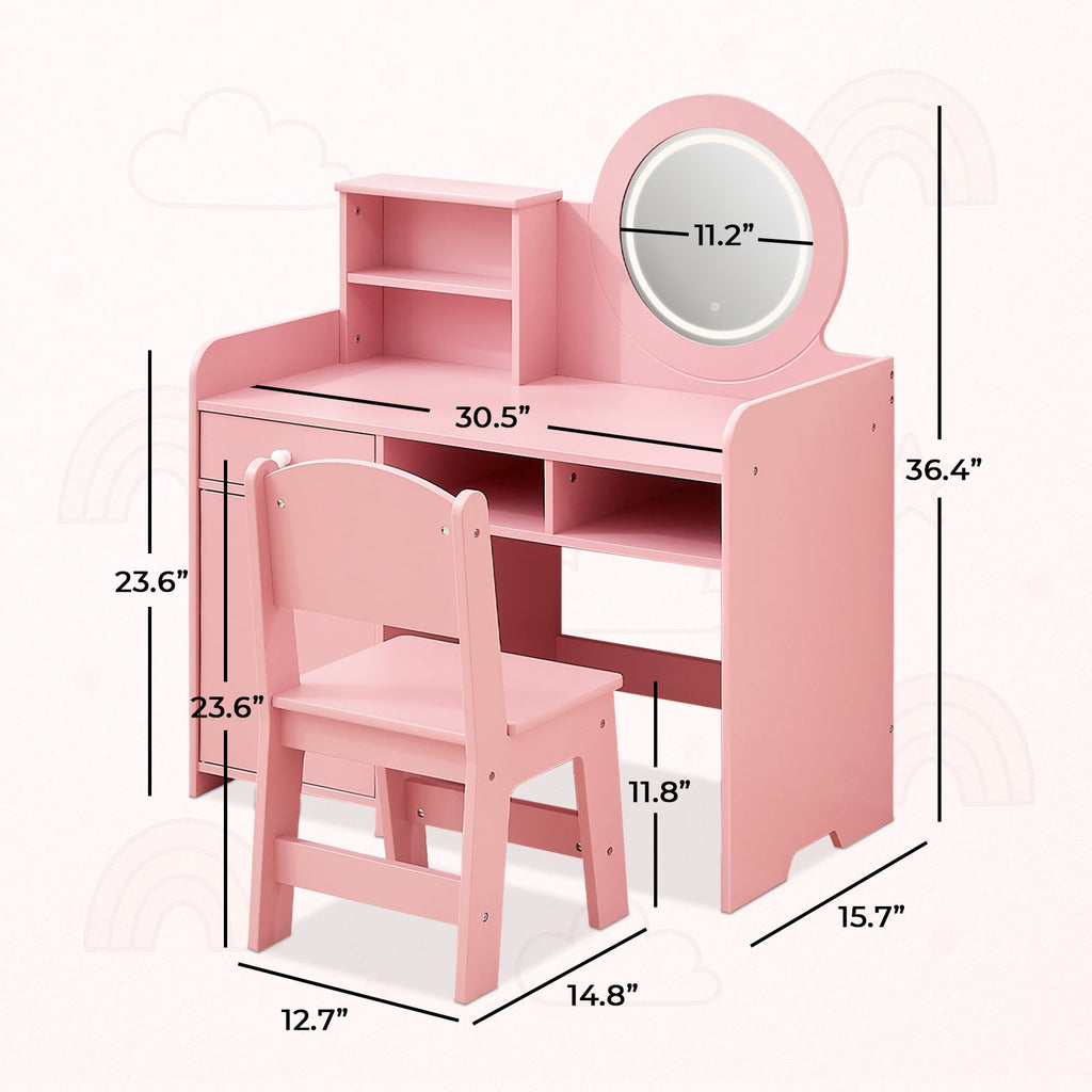MEEYOO Kids Vanity with Lighted Mirror