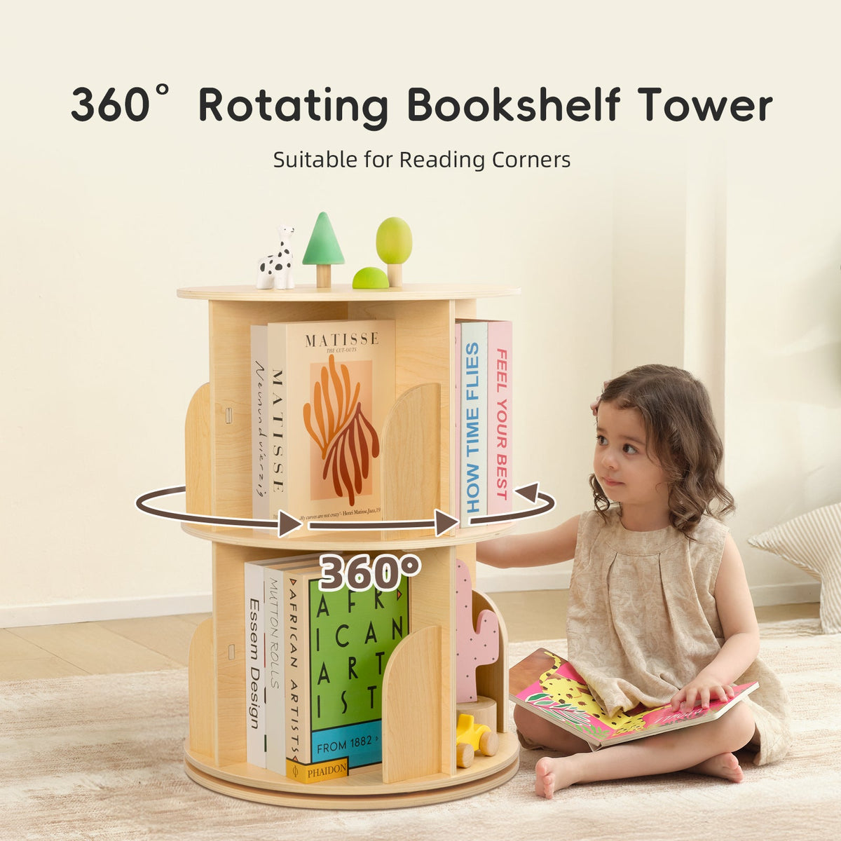 MEEYOO 2 Tier Plywood Rotating Bookshelf