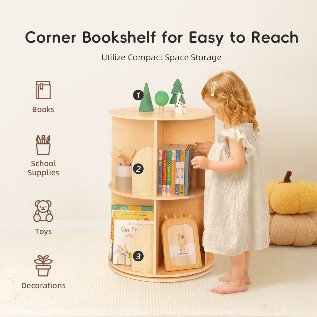 MEEYOO 2 Tier Plywood Rotating Bookshelf