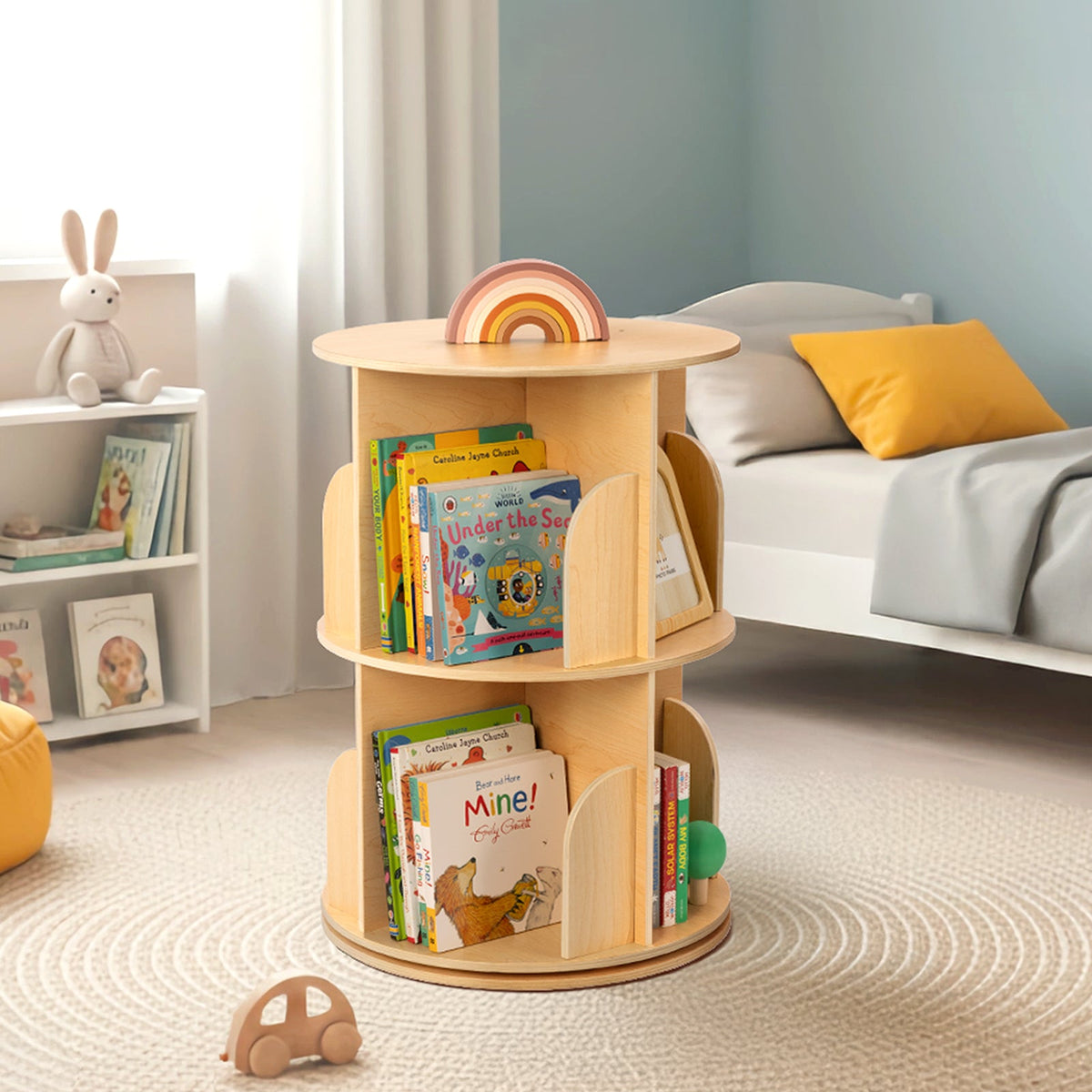 MEEYOO 2 Tier Plywood Rotating Bookshelf