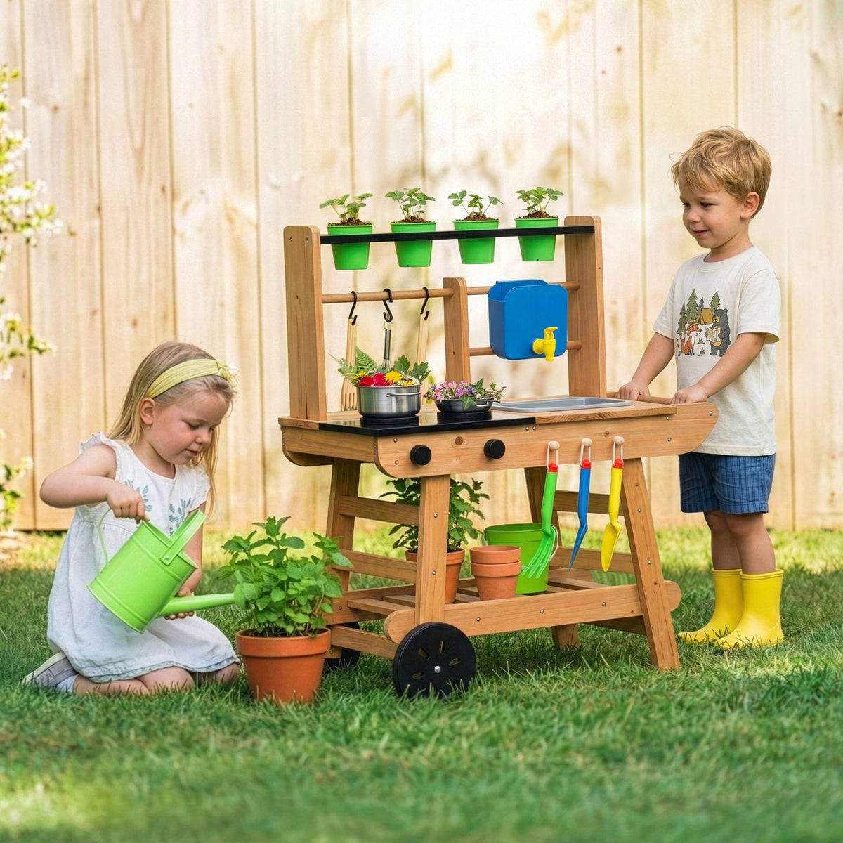 MEEYOO Kids Mud Kitchen with Wheels