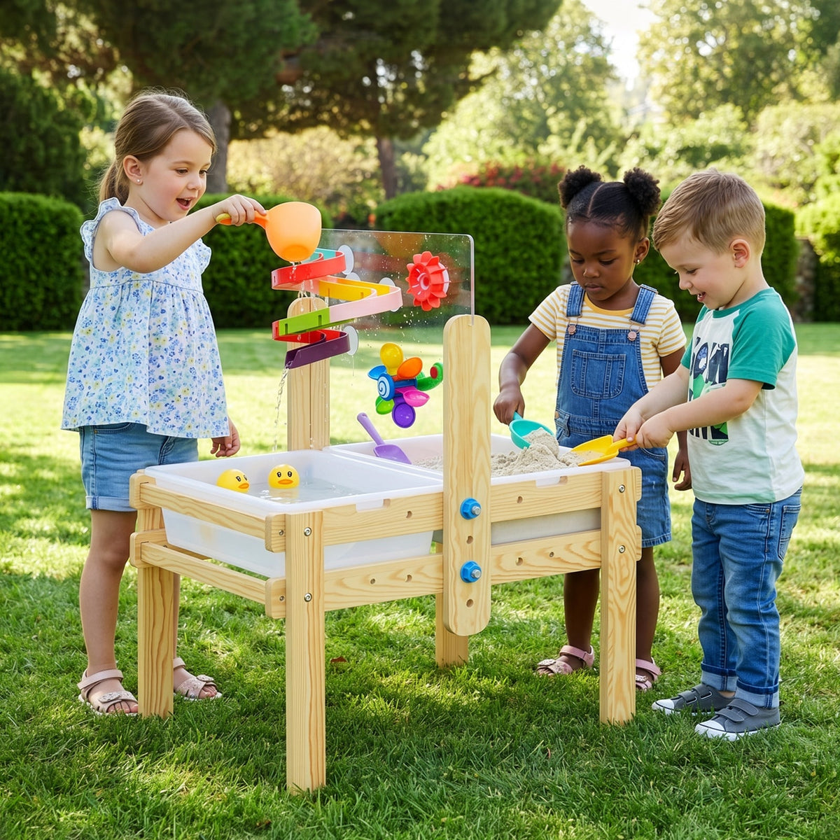MEEYOO Wooden Sand and Water Table with 2 Bins