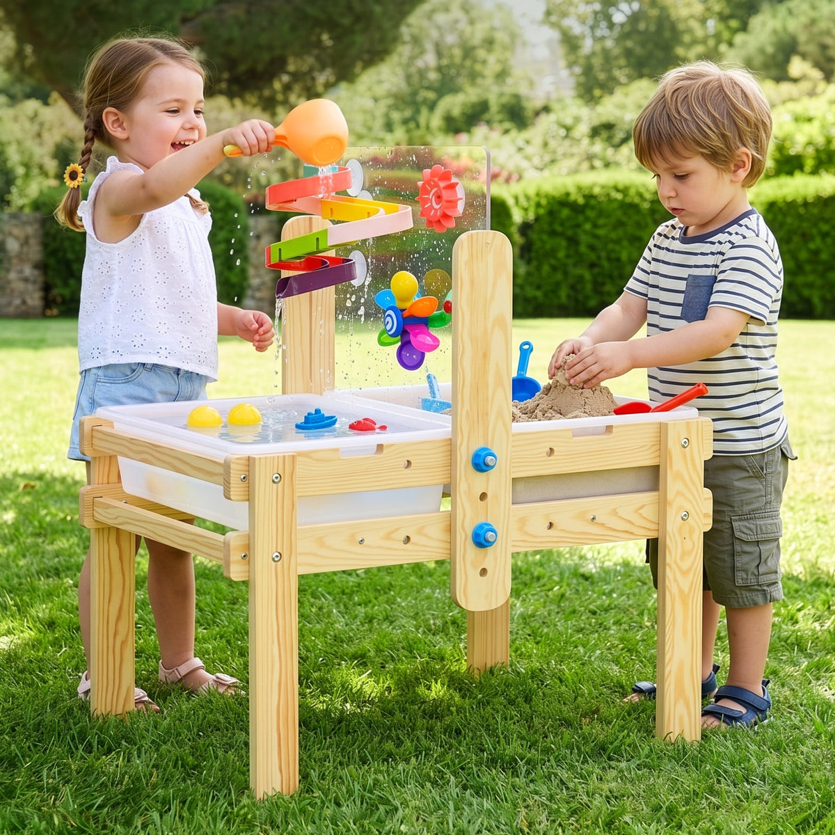 MEEYOO Wooden Sand and Water Table with 2 Bins