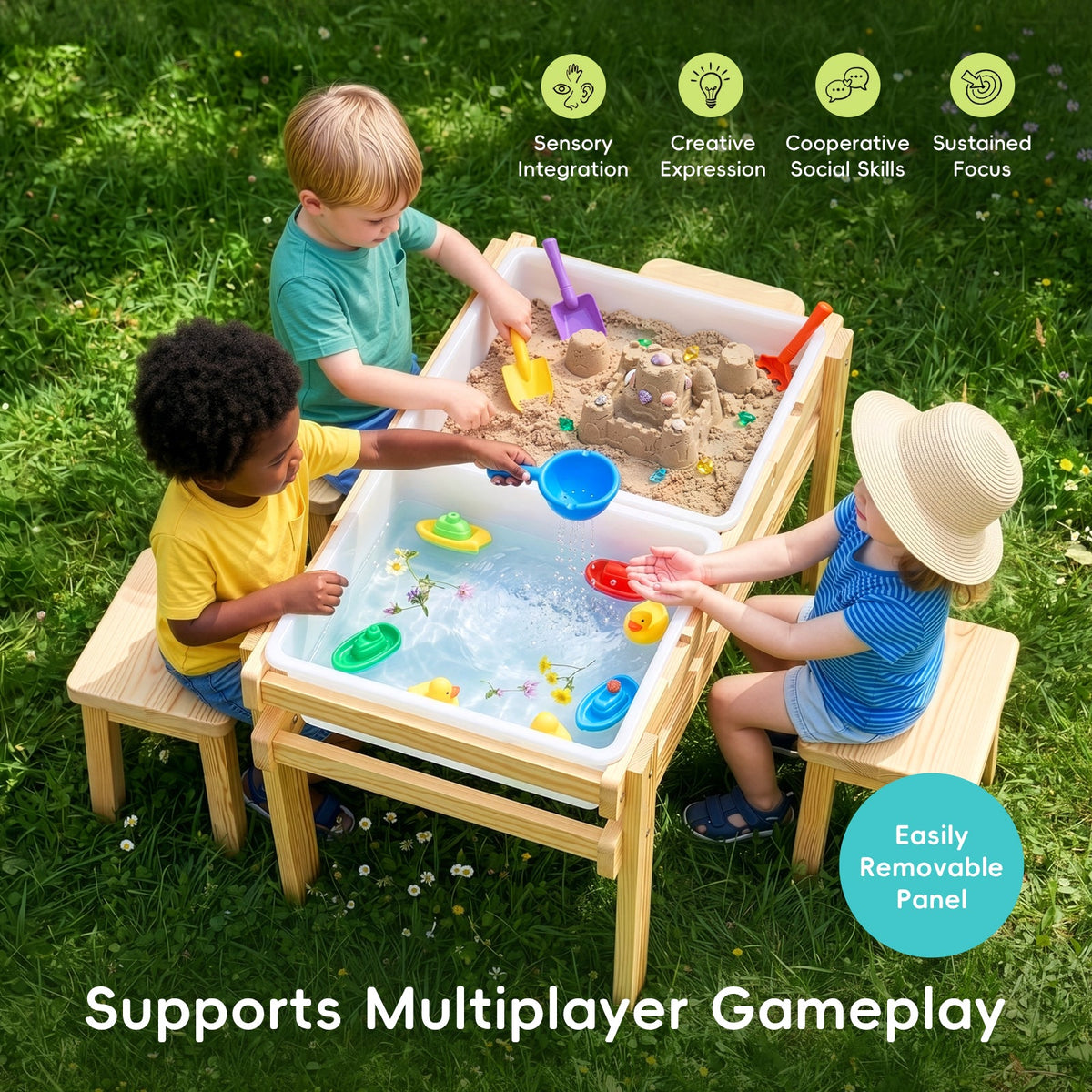 MEEYOO Wooden Sand and Water Table with 2 Bins