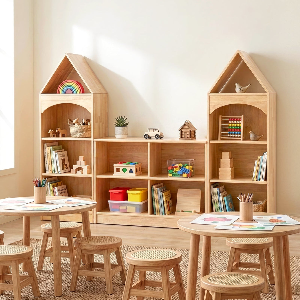 MEEYOO 4-Tier Rubberwood House Design