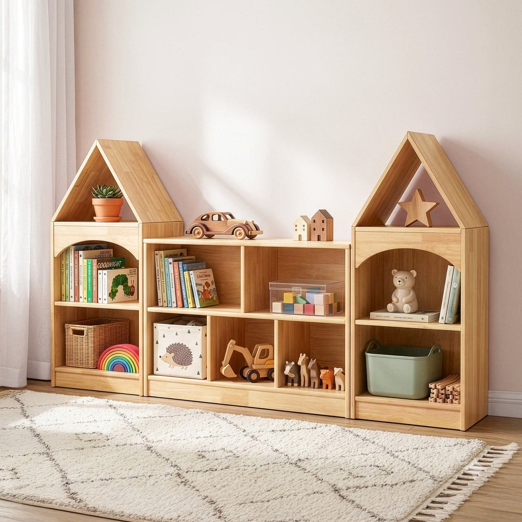 MEEYOO Rubber Wood 5-Compartment Montessori Shelf (MEDIUM SIZE)