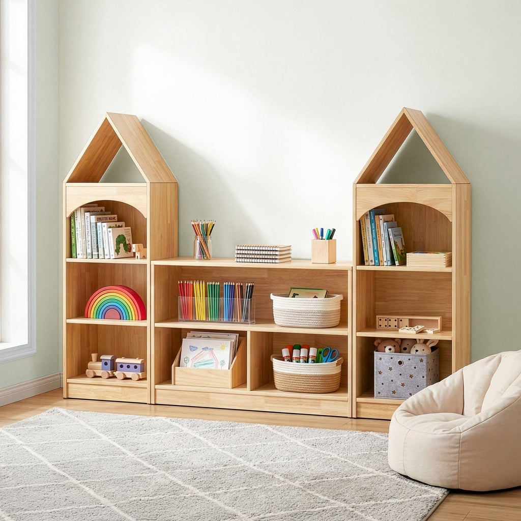 MEEYOO Rubber Wood 3-Compartment Montessori Shelf