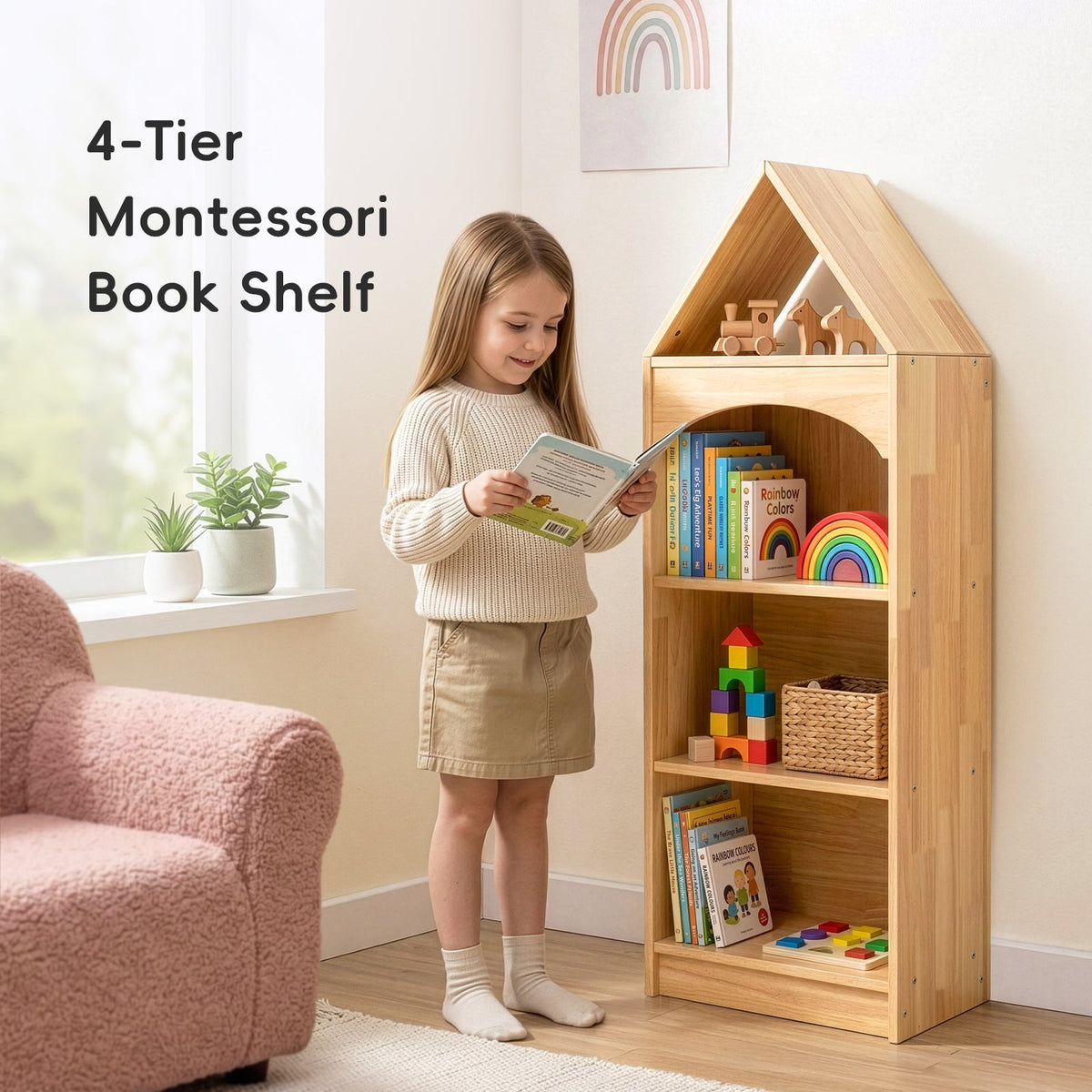 MEEYOO 4-Tier Rubberwood House Design