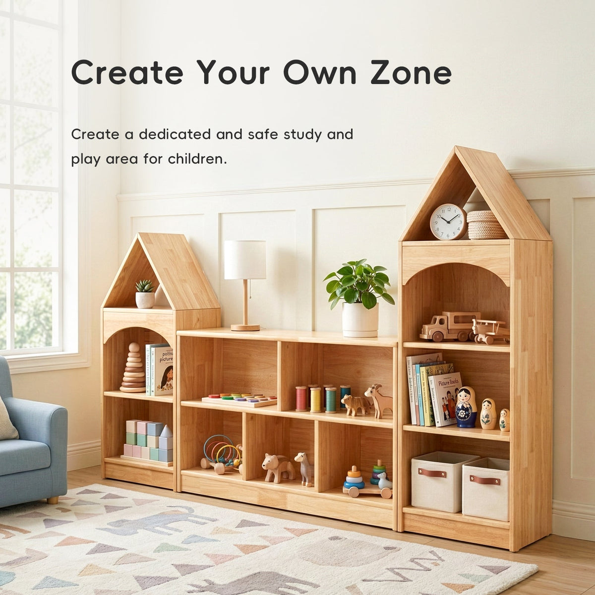 MEEYOO Rubber Wood 5-Compartment Montessori Shelf ( LARGE SIZE)