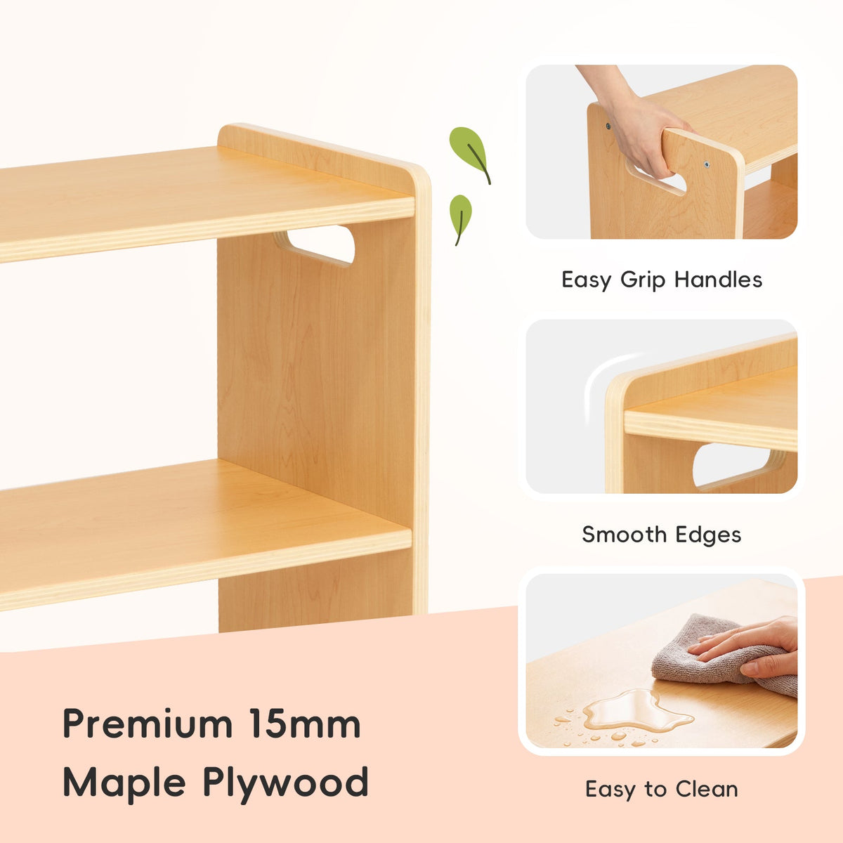 MEEYOO 2-Tier Plywood Montessori Bookshelf