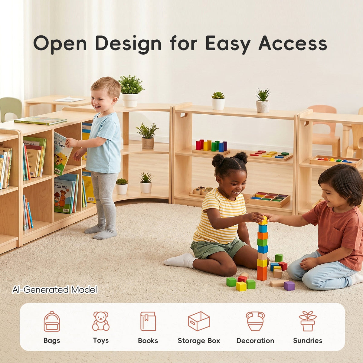 MEEYOO 2-Tier Plywood Montessori Book Shelf