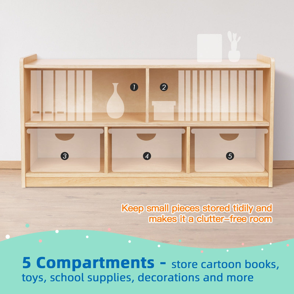 OOOK Plywood Montessori  5-Section Storage Cabinet