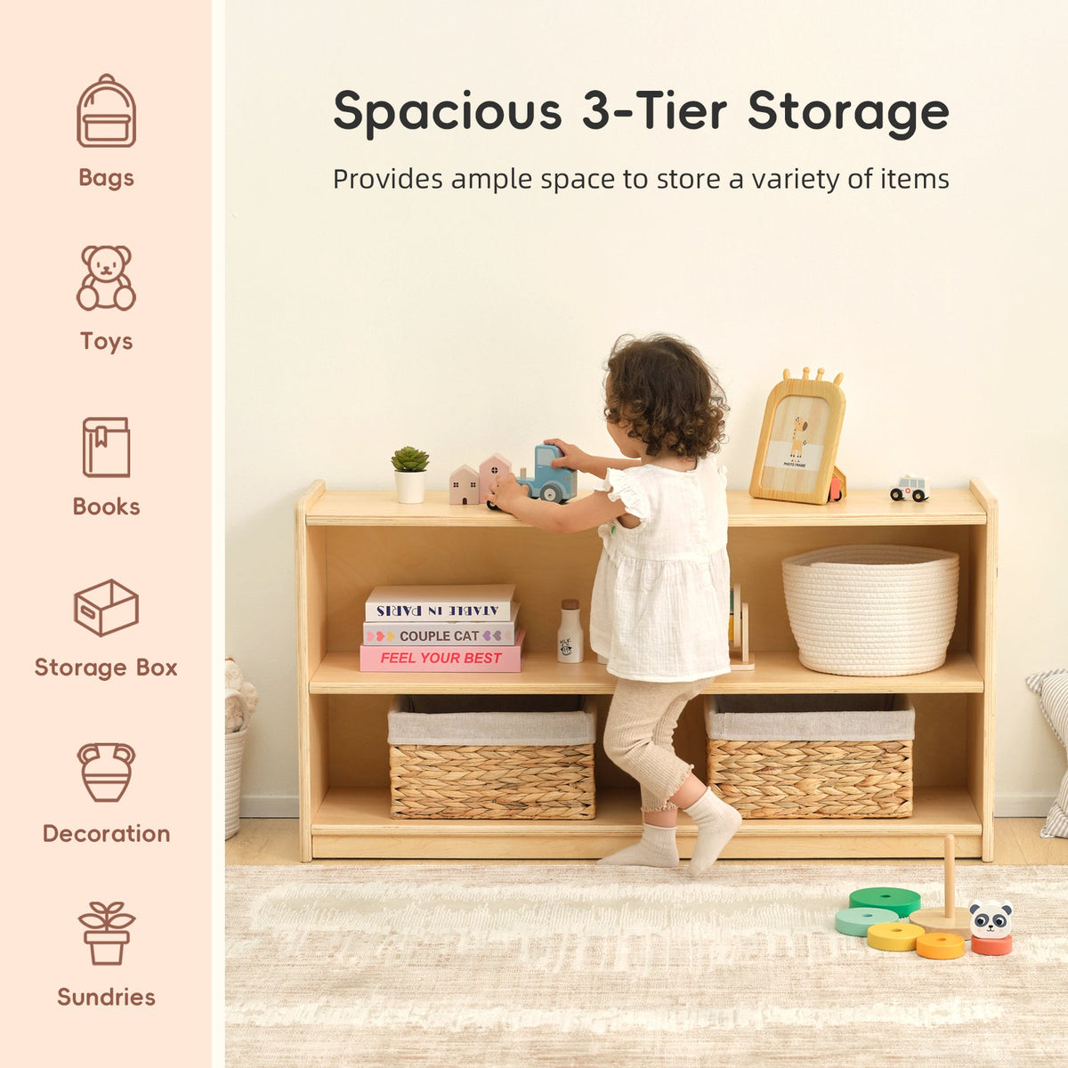 OOOK Plywood Kids 2-Shelf  Organizer For Classroom & Playroom