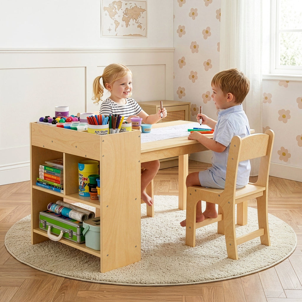 MEEYOO Wood Kids Art Table and 2 Chairs