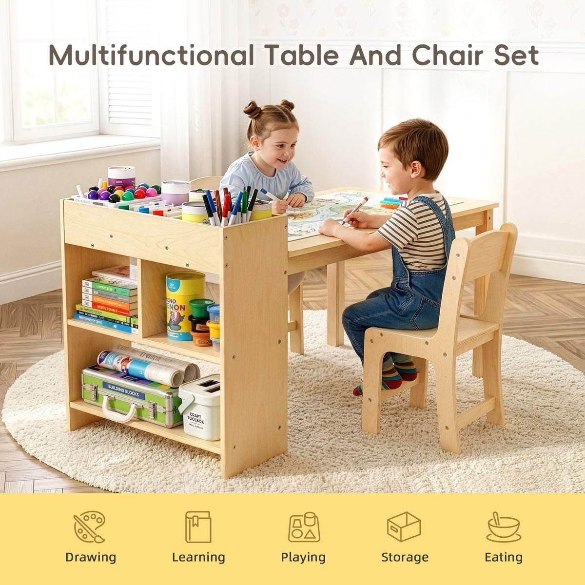 MEEYOO Wood Kids Art Table and 2 Chairs