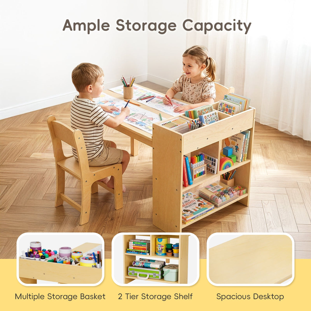 MEEYOO Wood Kids Art Table and 2 Chairs