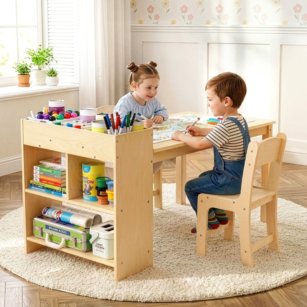 MEEYOO Wood Kids Art Table and 2 Chairs