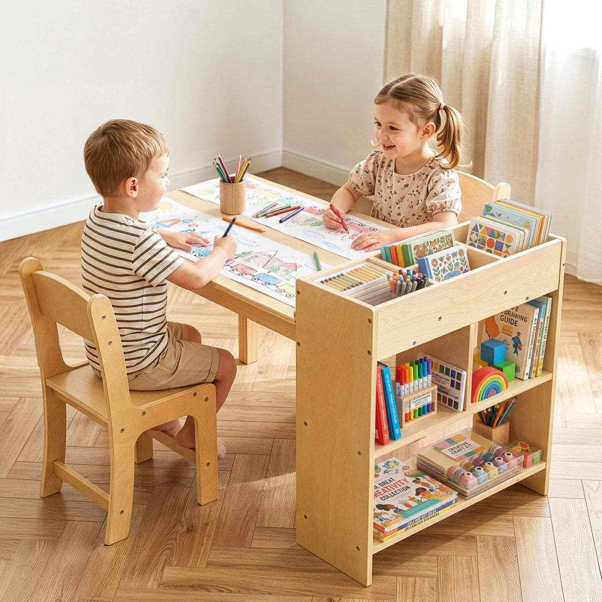 MEEYOO Wood Kids Art Table and 2 Chairs